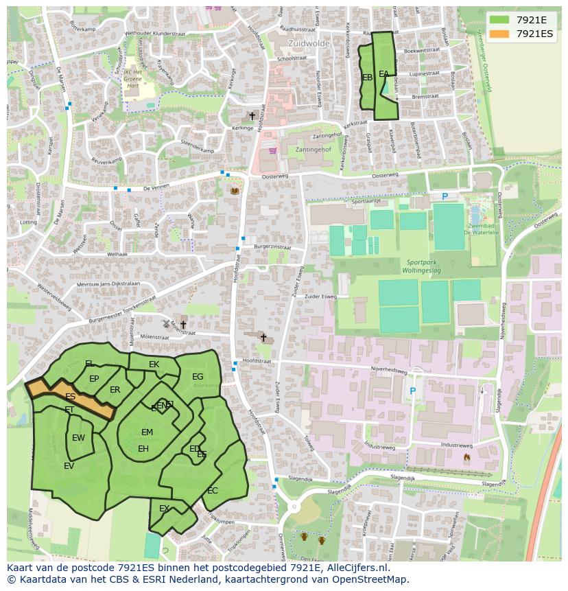 Afbeelding van het postcodegebied 7921 ES op de kaart.