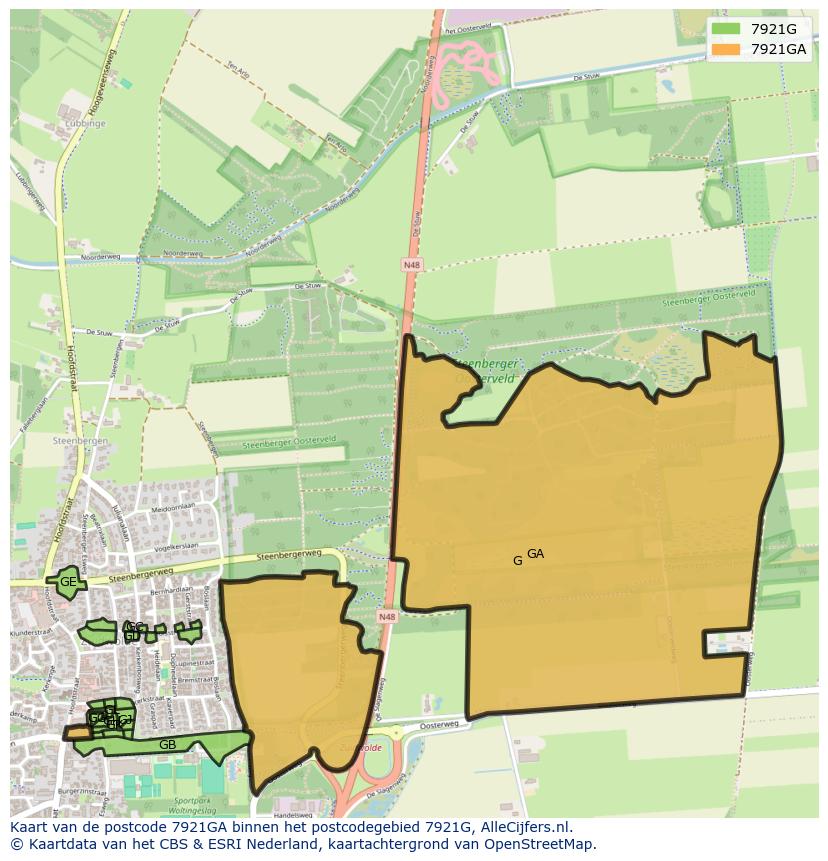 Afbeelding van het postcodegebied 7921 GA op de kaart.