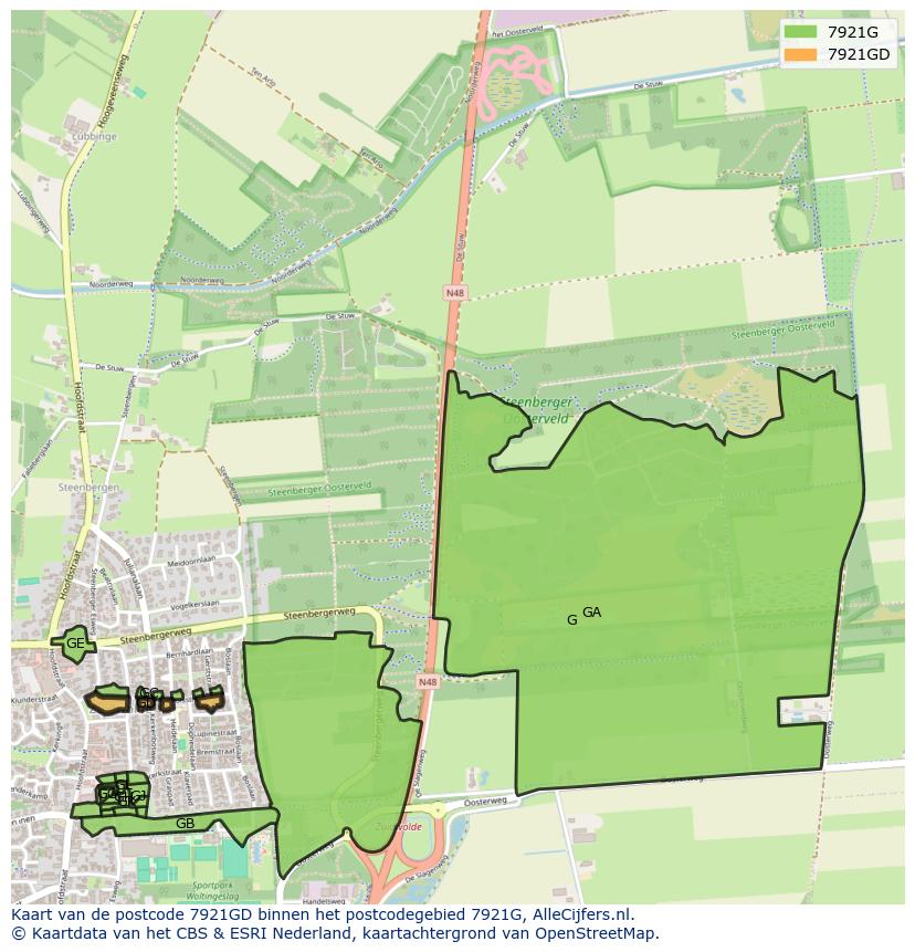 Afbeelding van het postcodegebied 7921 GD op de kaart.