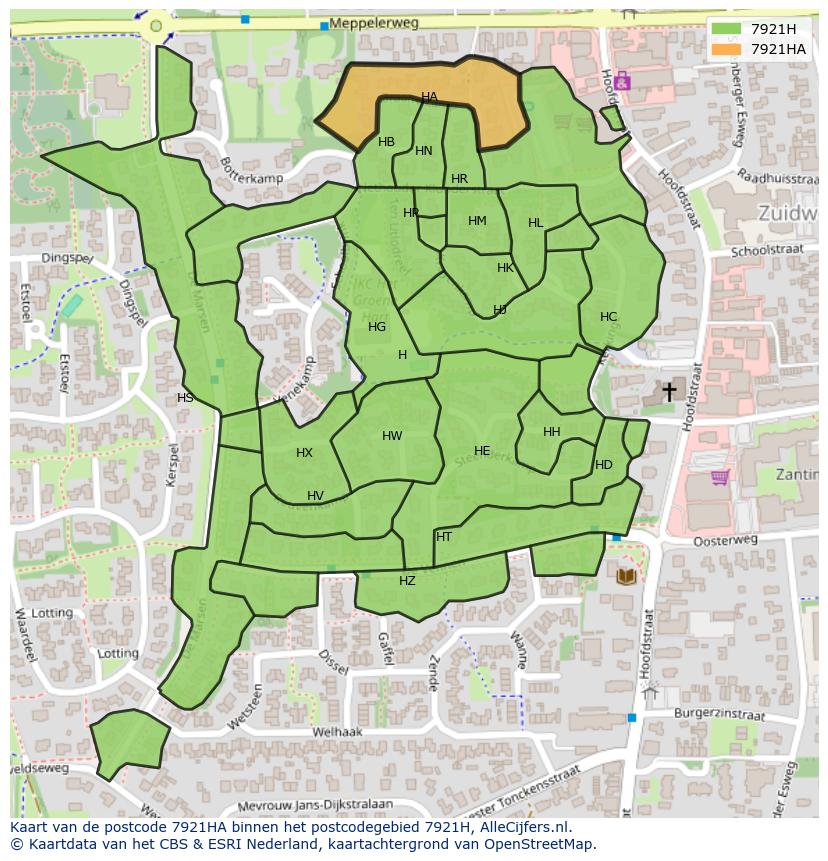 Afbeelding van het postcodegebied 7921 HA op de kaart.