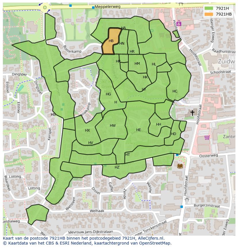 Afbeelding van het postcodegebied 7921 HB op de kaart.