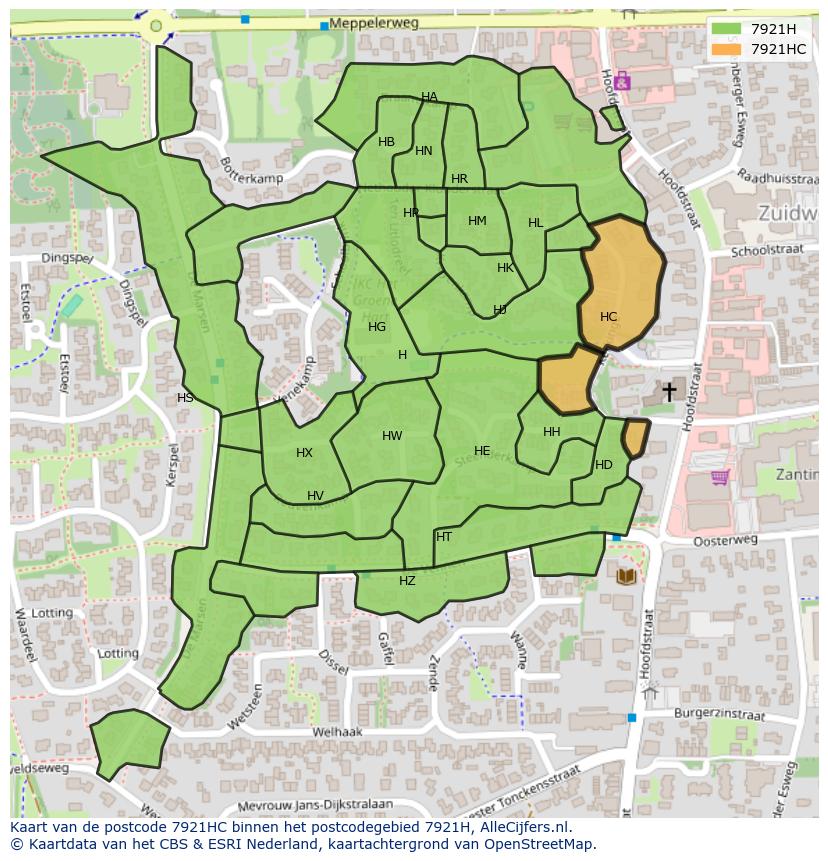 Afbeelding van het postcodegebied 7921 HC op de kaart.
