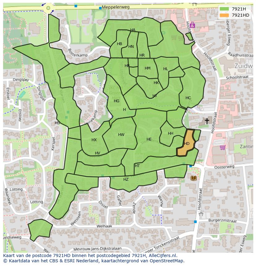 Afbeelding van het postcodegebied 7921 HD op de kaart.