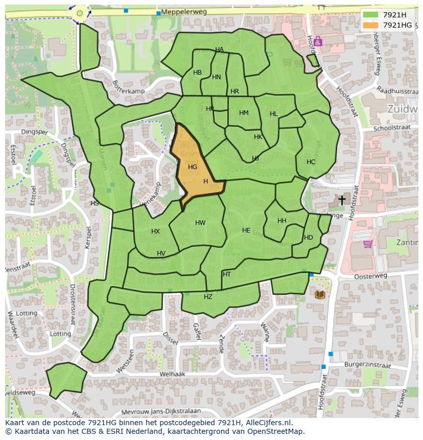 Afbeelding van het postcodegebied 7921 HG op de kaart.