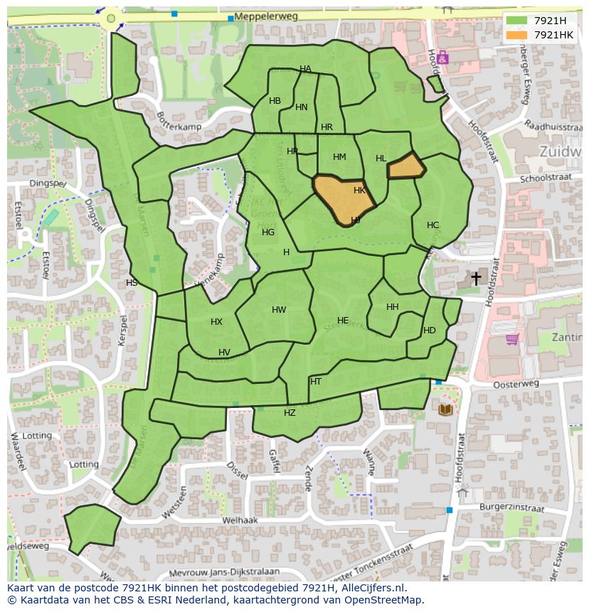 Afbeelding van het postcodegebied 7921 HK op de kaart.