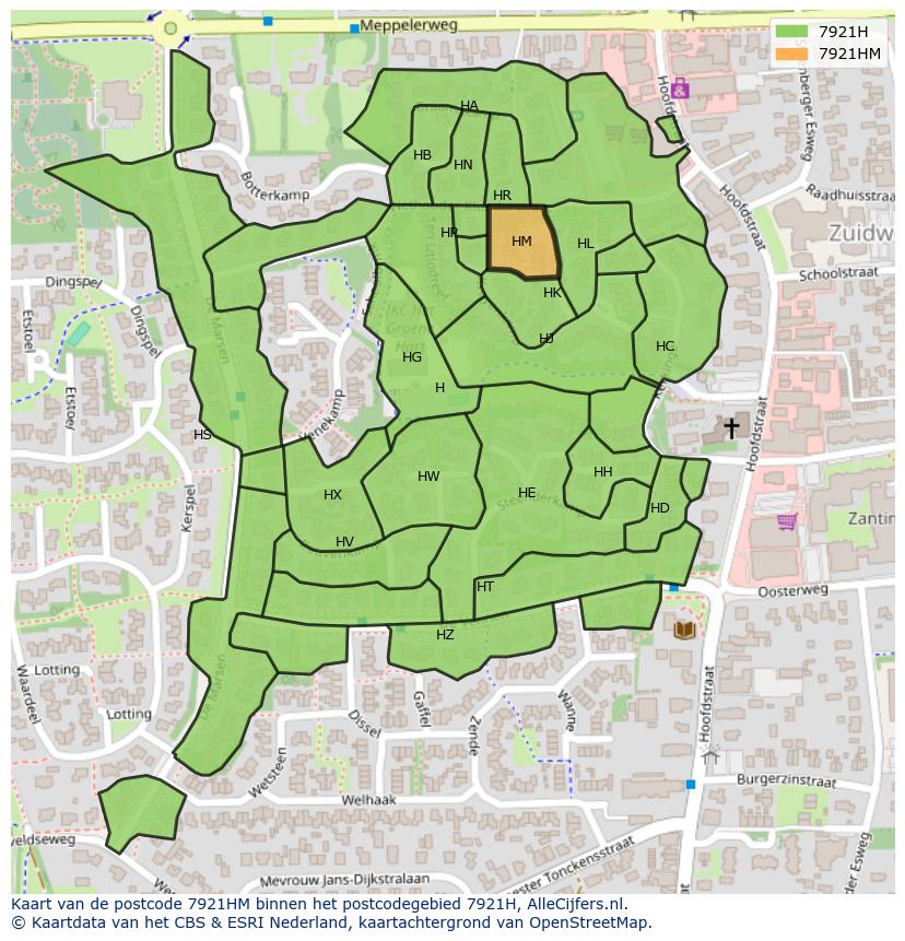 Afbeelding van het postcodegebied 7921 HM op de kaart.
