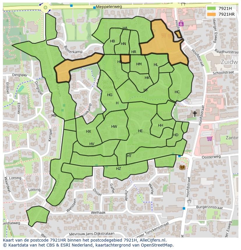 Afbeelding van het postcodegebied 7921 HR op de kaart.