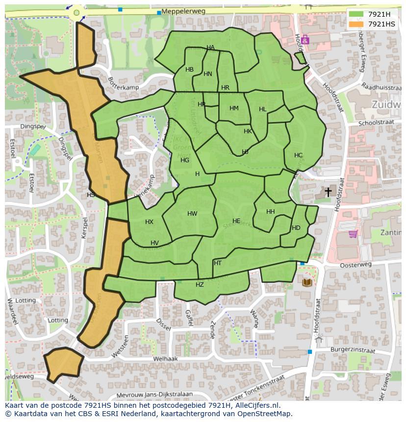 Afbeelding van het postcodegebied 7921 HS op de kaart.