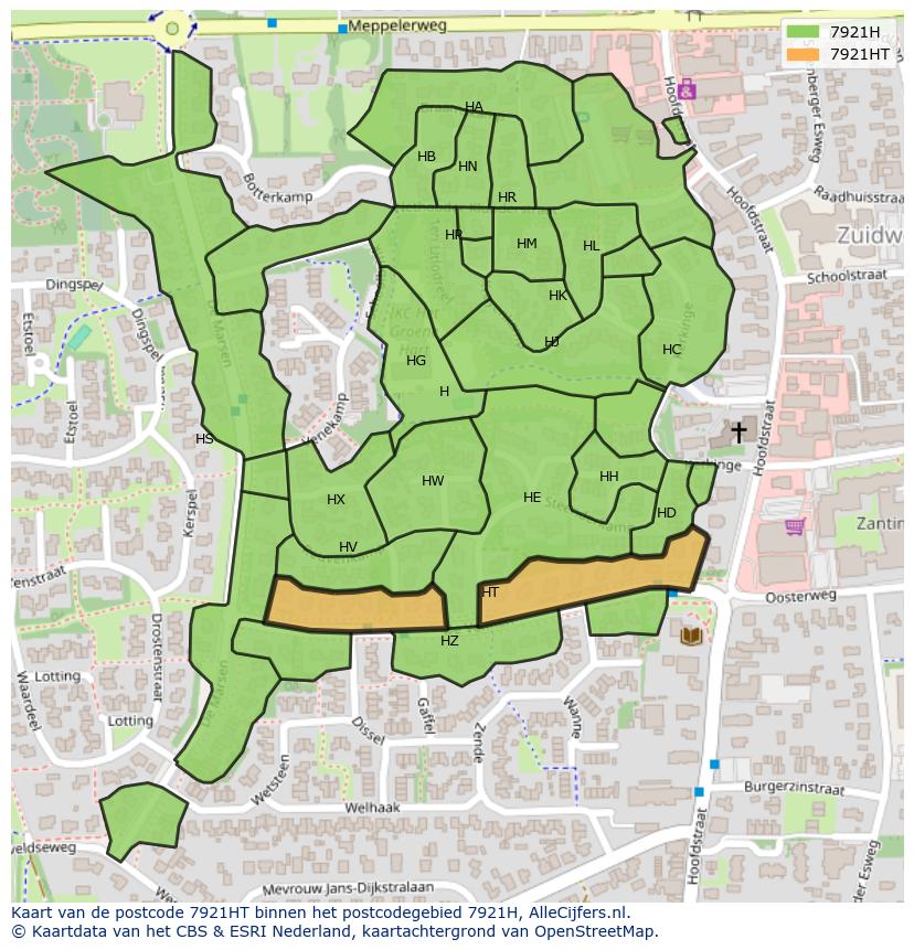 Afbeelding van het postcodegebied 7921 HT op de kaart.