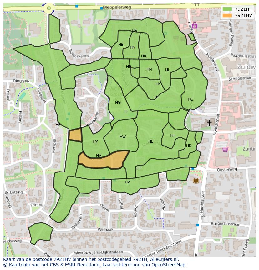 Afbeelding van het postcodegebied 7921 HV op de kaart.