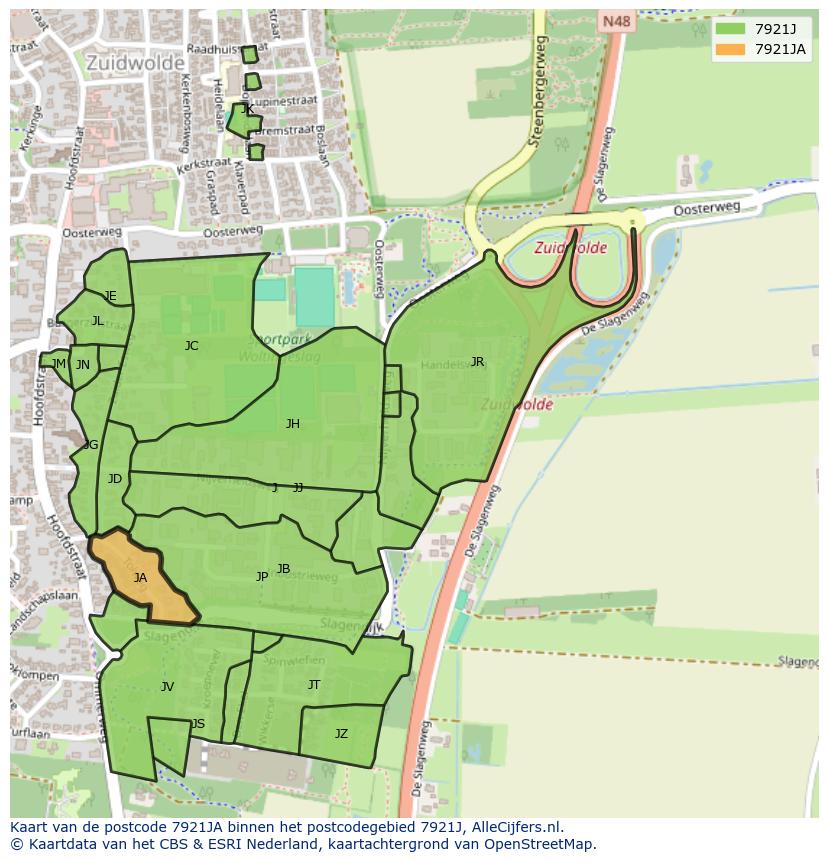 Afbeelding van het postcodegebied 7921 JA op de kaart.