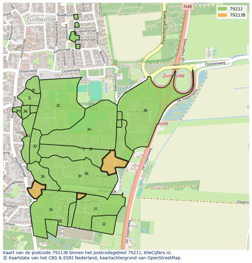 Afbeelding van het postcodegebied 7921 JB op de kaart.