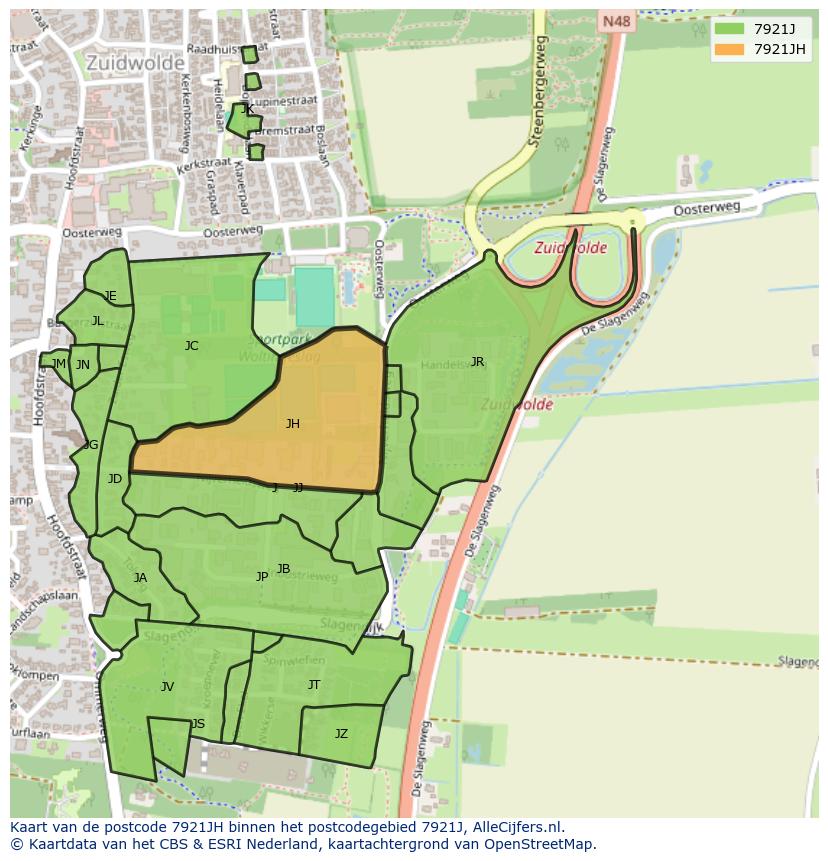 Afbeelding van het postcodegebied 7921 JH op de kaart.