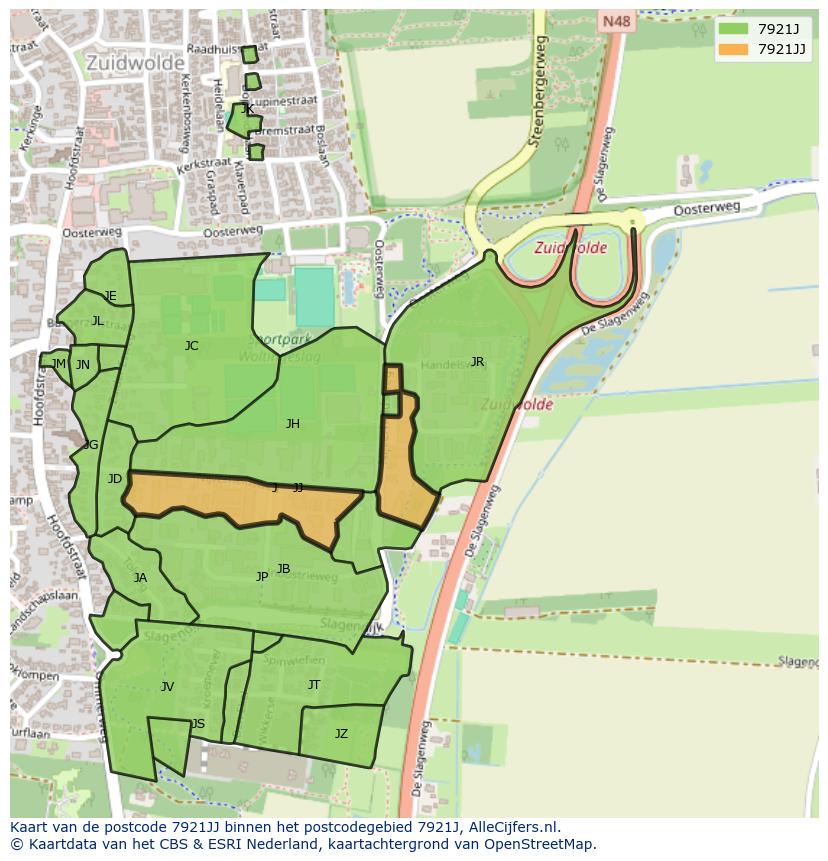 Afbeelding van het postcodegebied 7921 JJ op de kaart.
