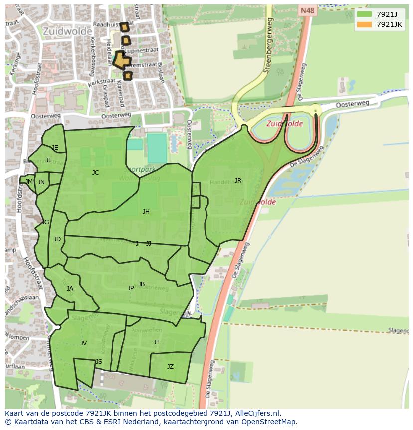 Afbeelding van het postcodegebied 7921 JK op de kaart.