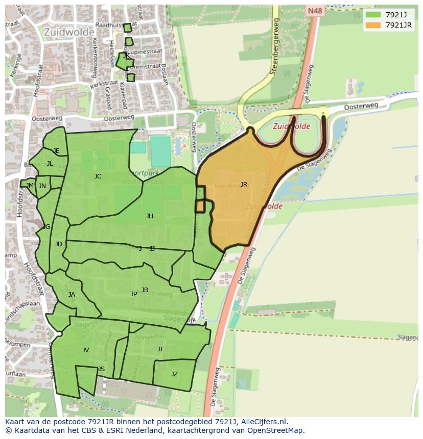 Afbeelding van het postcodegebied 7921 JR op de kaart.
