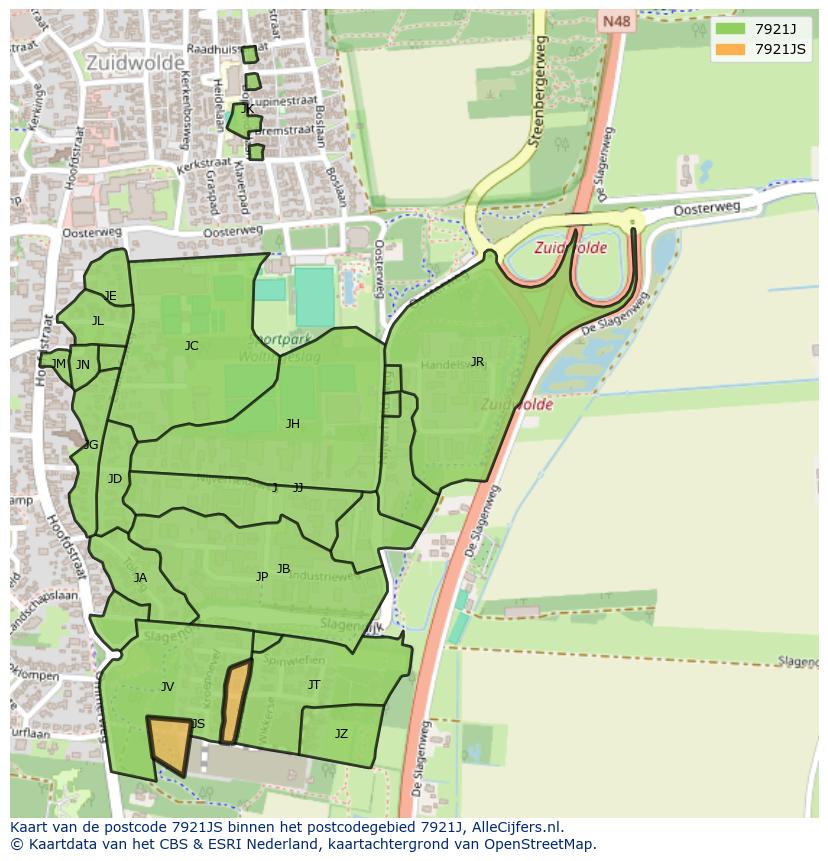 Afbeelding van het postcodegebied 7921 JS op de kaart.