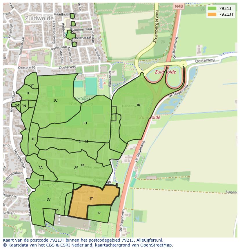 Afbeelding van het postcodegebied 7921 JT op de kaart.