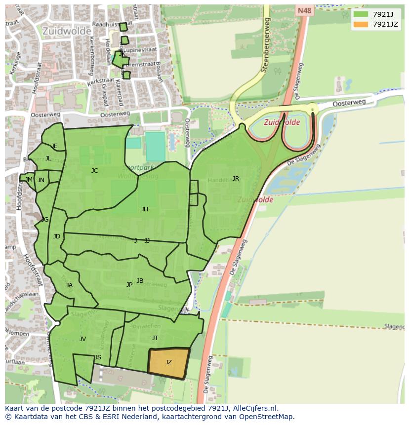 Afbeelding van het postcodegebied 7921 JZ op de kaart.