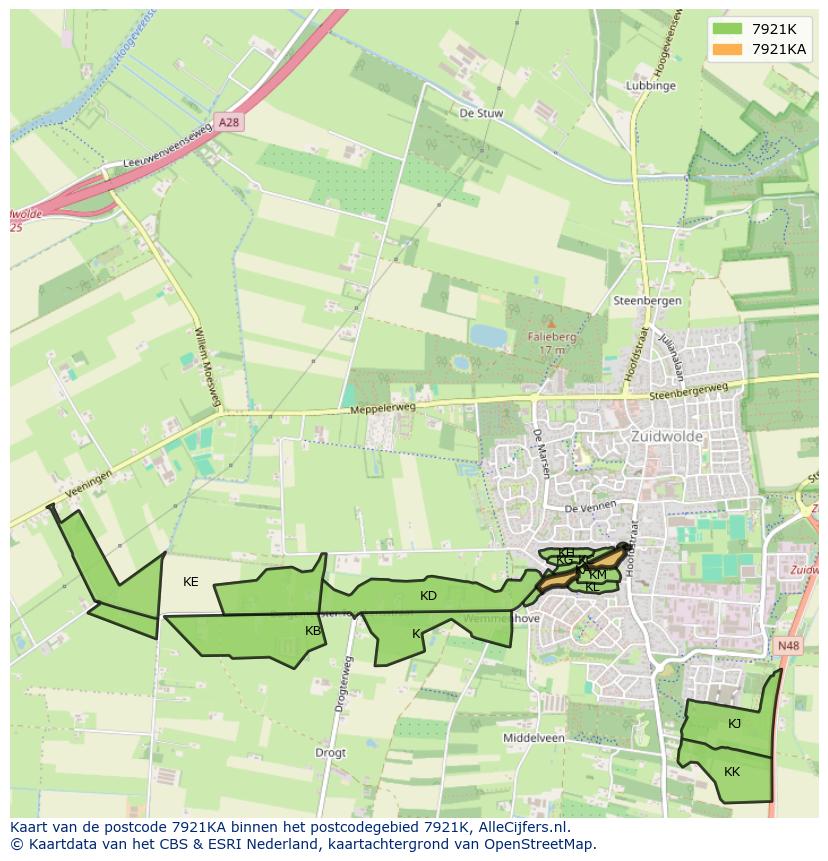 Afbeelding van het postcodegebied 7921 KA op de kaart.