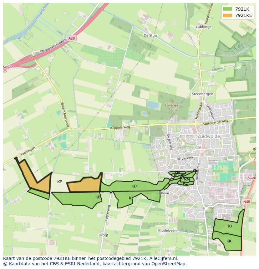 Afbeelding van het postcodegebied 7921 KE op de kaart.