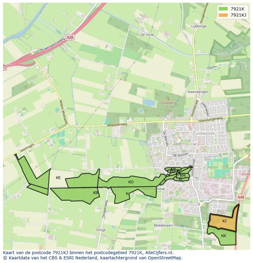 Afbeelding van het postcodegebied 7921 KJ op de kaart.