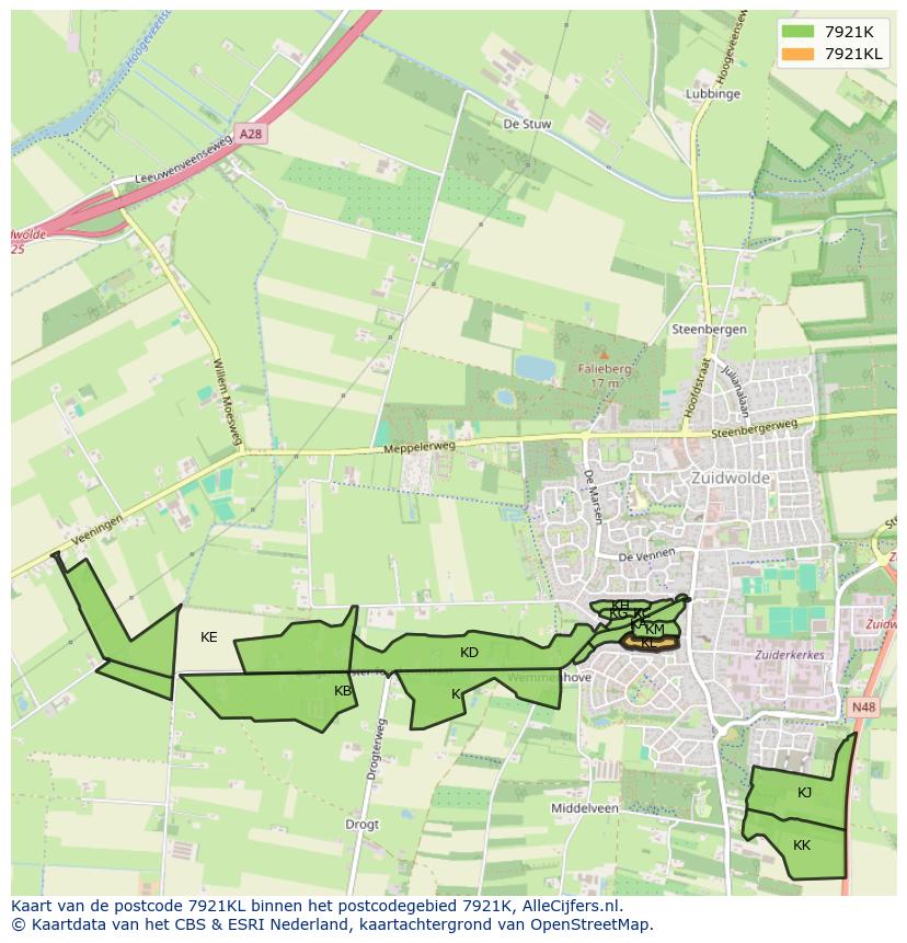 Afbeelding van het postcodegebied 7921 KL op de kaart.