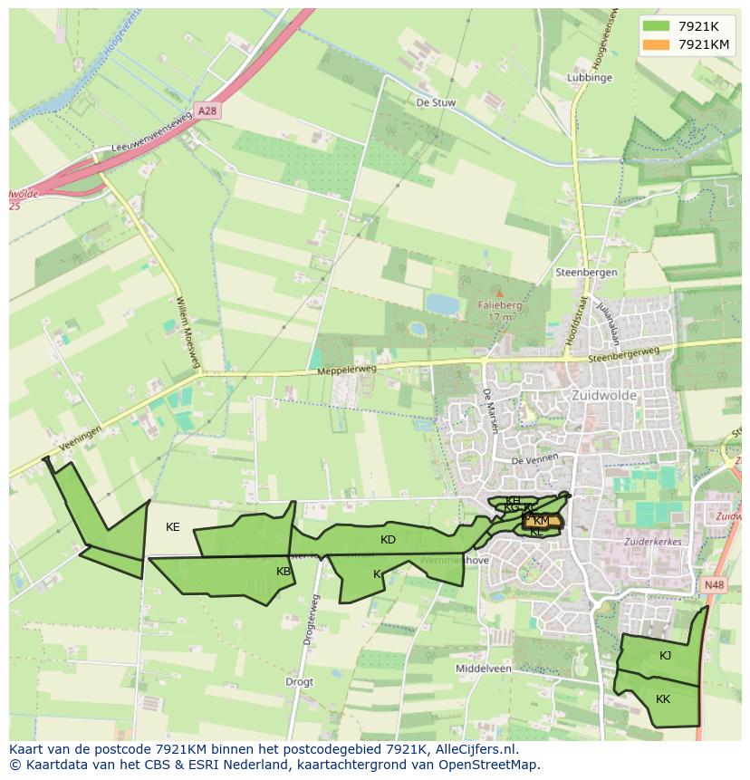 Afbeelding van het postcodegebied 7921 KM op de kaart.