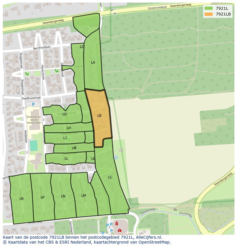 Afbeelding van het postcodegebied 7921 LB op de kaart.