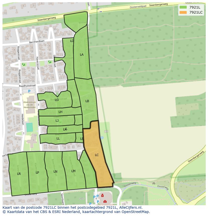 Afbeelding van het postcodegebied 7921 LC op de kaart.