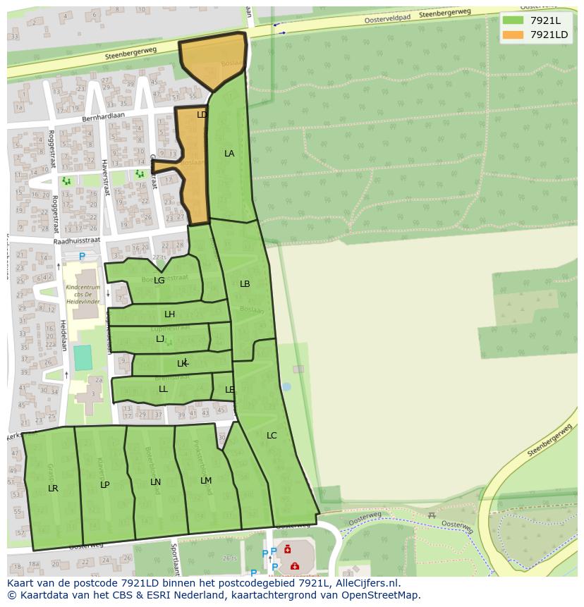Afbeelding van het postcodegebied 7921 LD op de kaart.