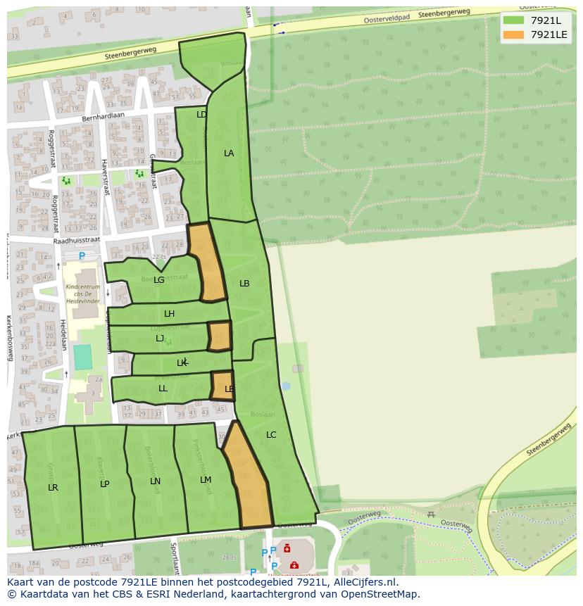 Afbeelding van het postcodegebied 7921 LE op de kaart.