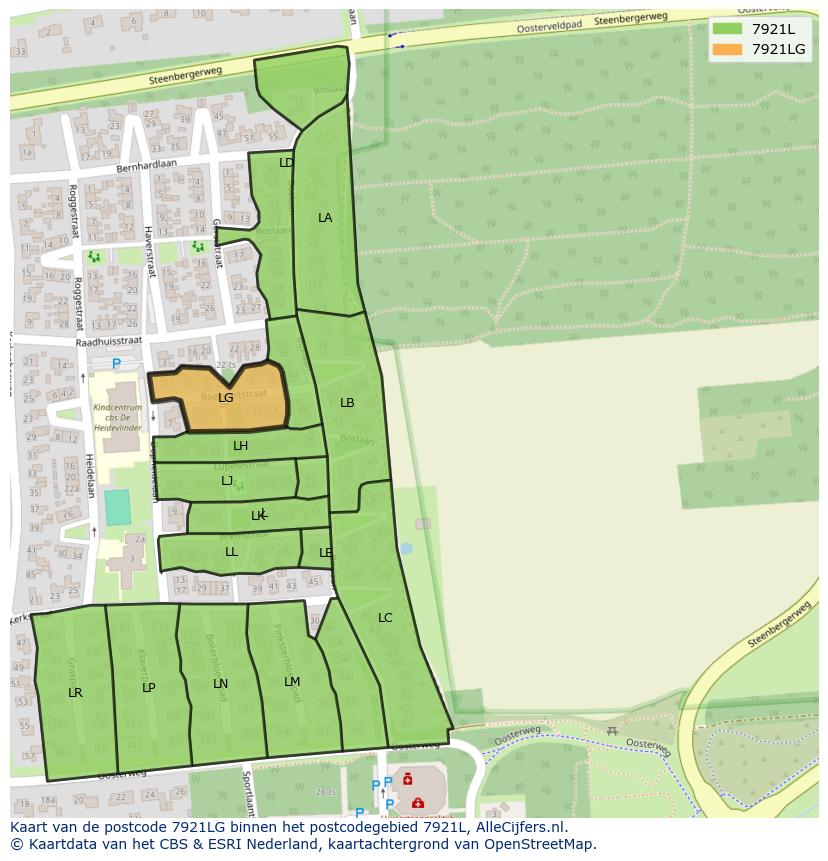 Afbeelding van het postcodegebied 7921 LG op de kaart.
