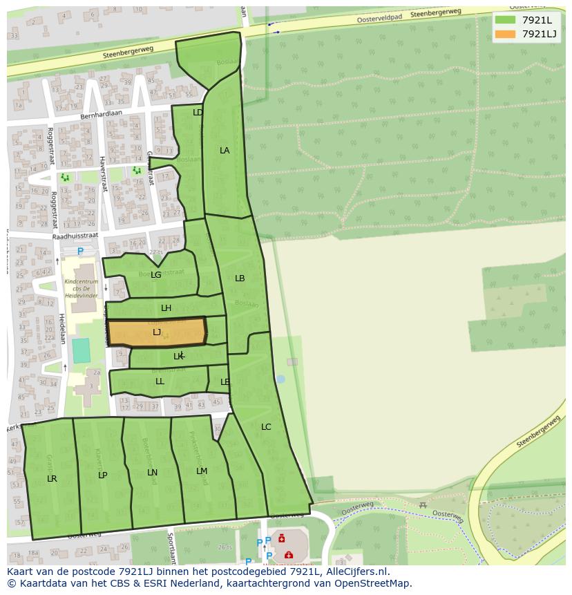 Afbeelding van het postcodegebied 7921 LJ op de kaart.