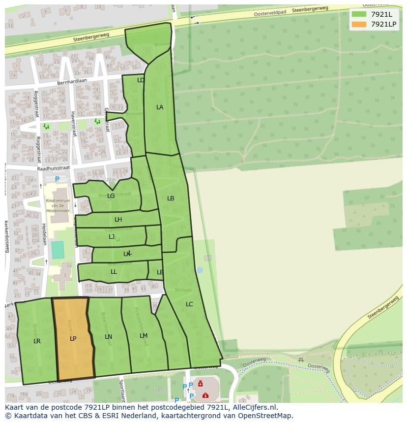 Afbeelding van het postcodegebied 7921 LP op de kaart.