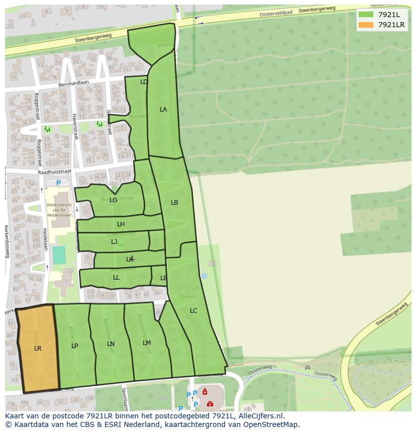 Afbeelding van het postcodegebied 7921 LR op de kaart.