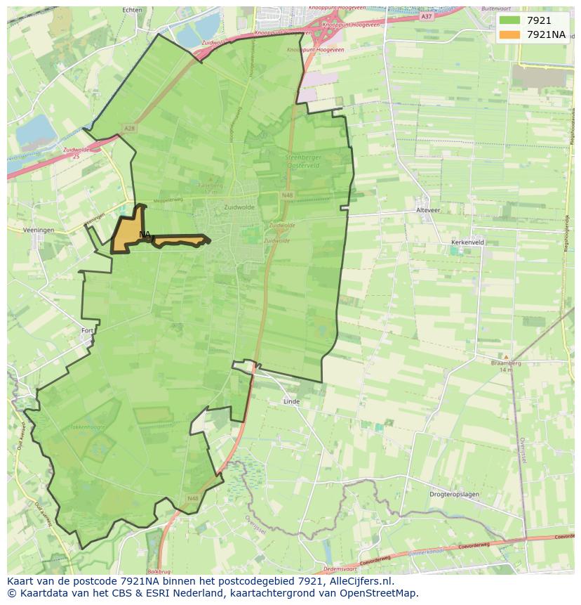 Afbeelding van het postcodegebied 7921 NA op de kaart.