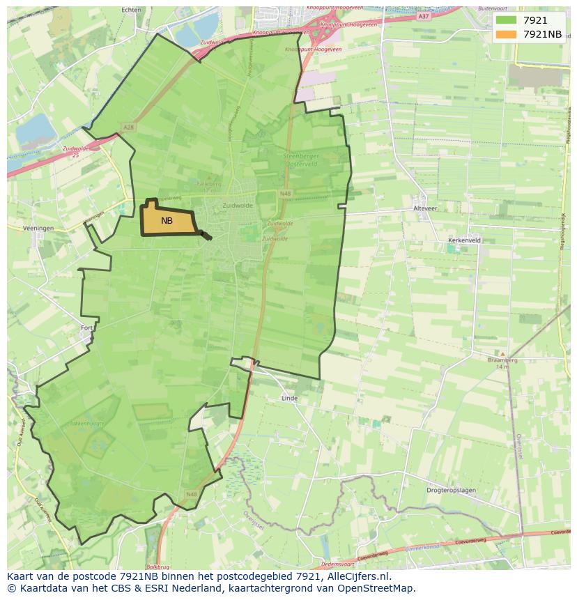 Afbeelding van het postcodegebied 7921 NB op de kaart.