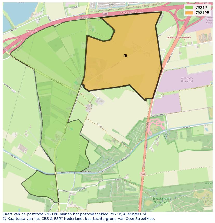 Afbeelding van het postcodegebied 7921 PB op de kaart.