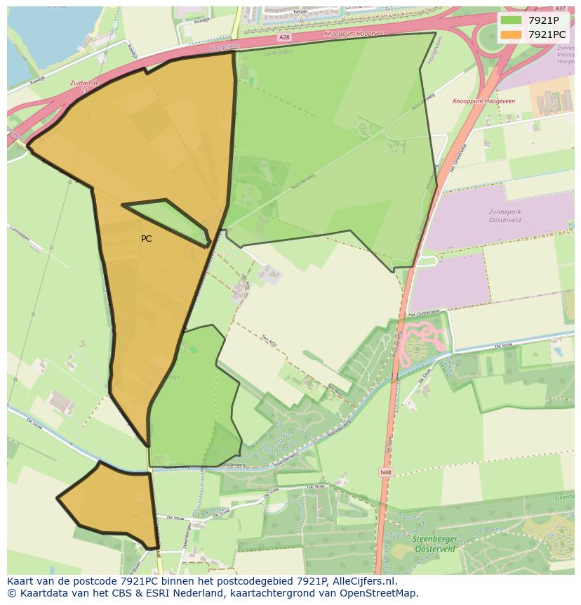 Afbeelding van het postcodegebied 7921 PC op de kaart.