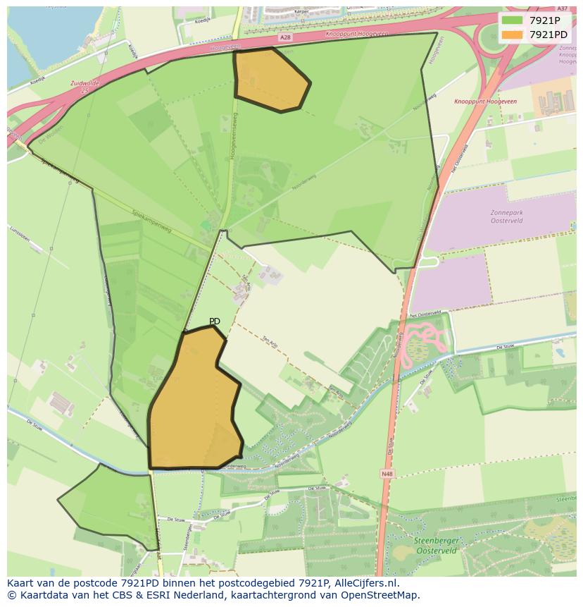 Afbeelding van het postcodegebied 7921 PD op de kaart.