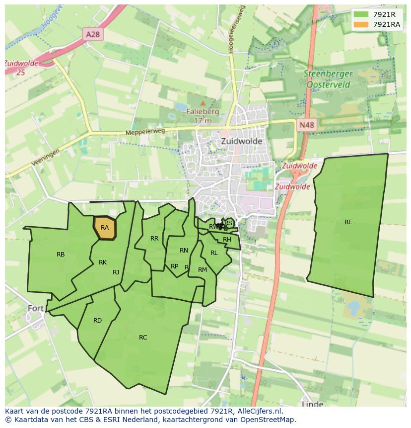 Afbeelding van het postcodegebied 7921 RA op de kaart.