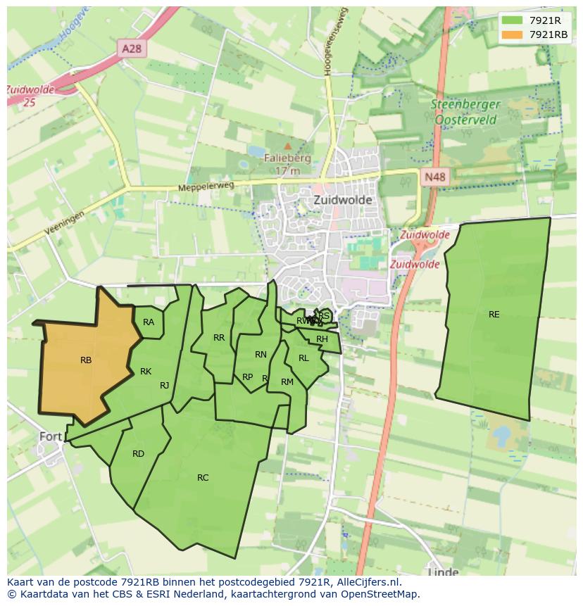 Afbeelding van het postcodegebied 7921 RB op de kaart.