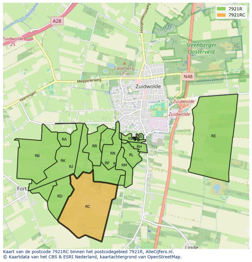Afbeelding van het postcodegebied 7921 RC op de kaart.