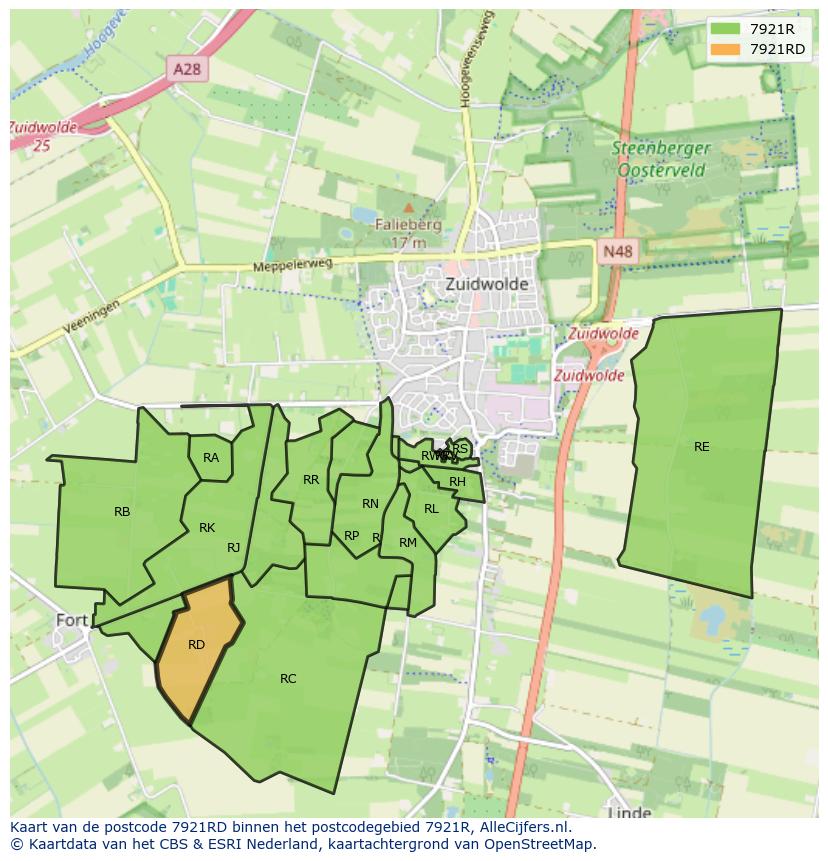 Afbeelding van het postcodegebied 7921 RD op de kaart.