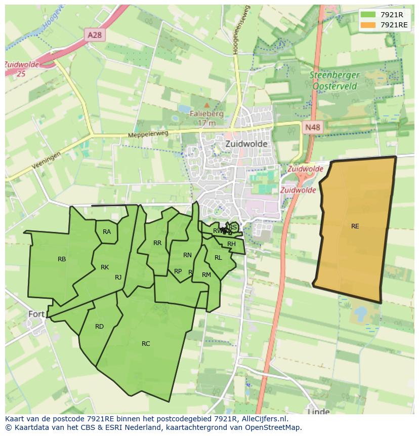 Afbeelding van het postcodegebied 7921 RE op de kaart.