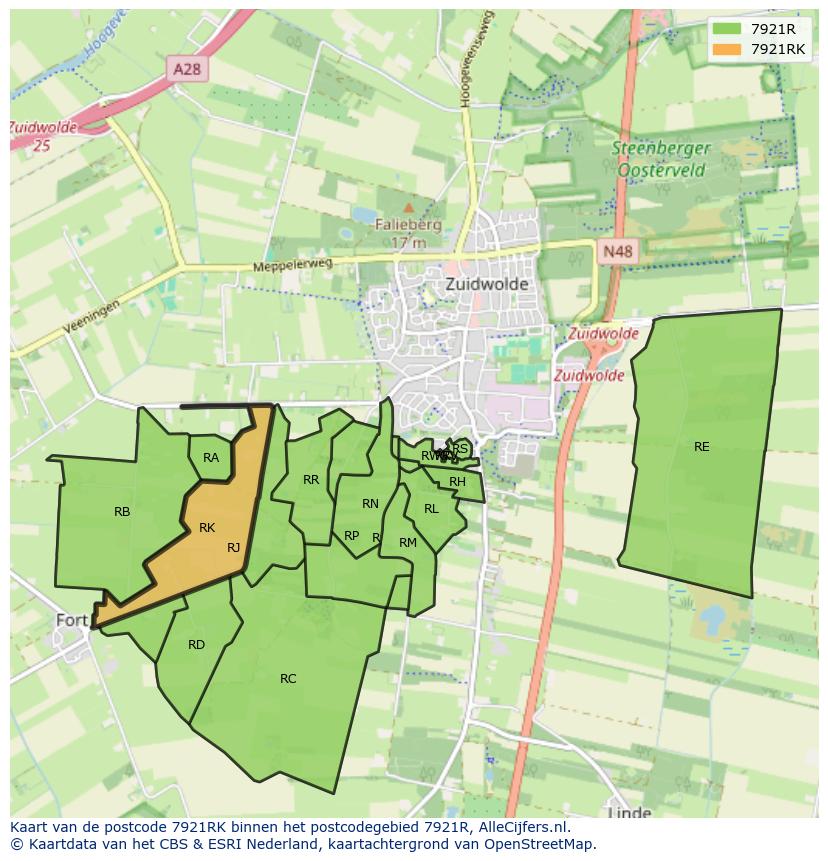 Afbeelding van het postcodegebied 7921 RK op de kaart.