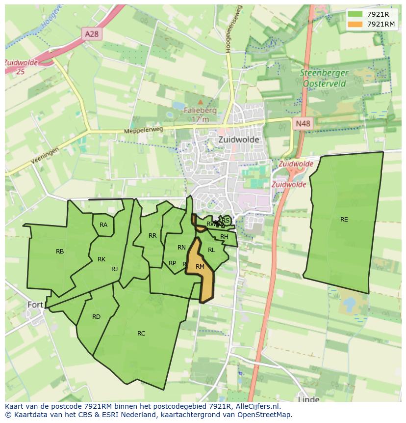 Afbeelding van het postcodegebied 7921 RM op de kaart.