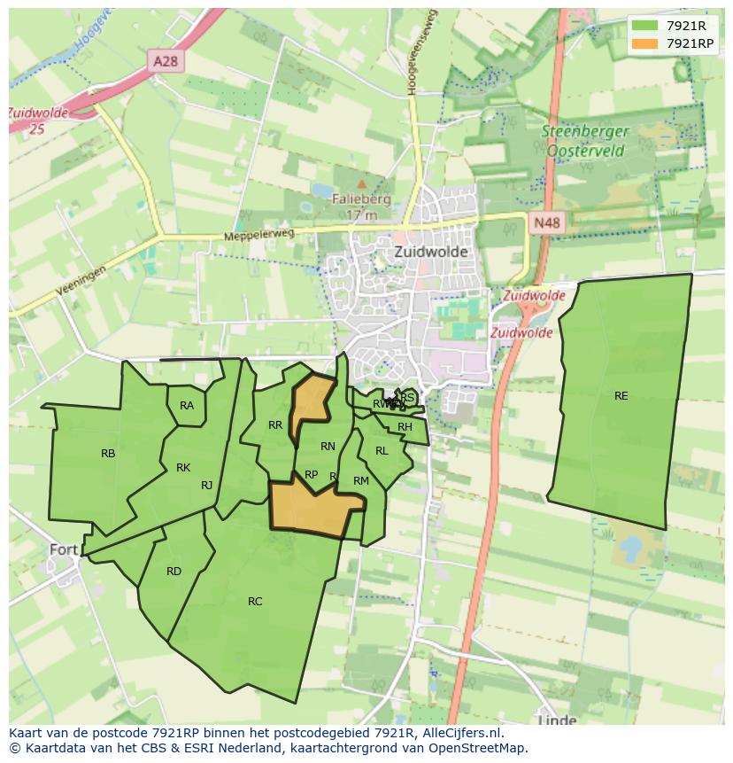 Afbeelding van het postcodegebied 7921 RP op de kaart.