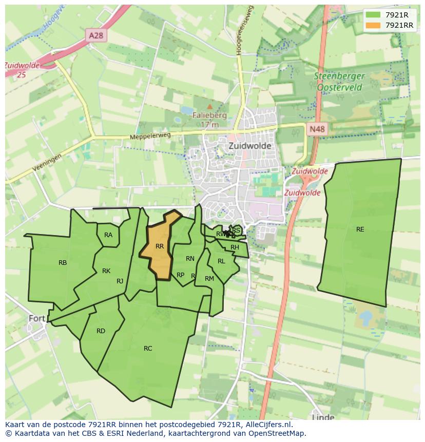Afbeelding van het postcodegebied 7921 RR op de kaart.